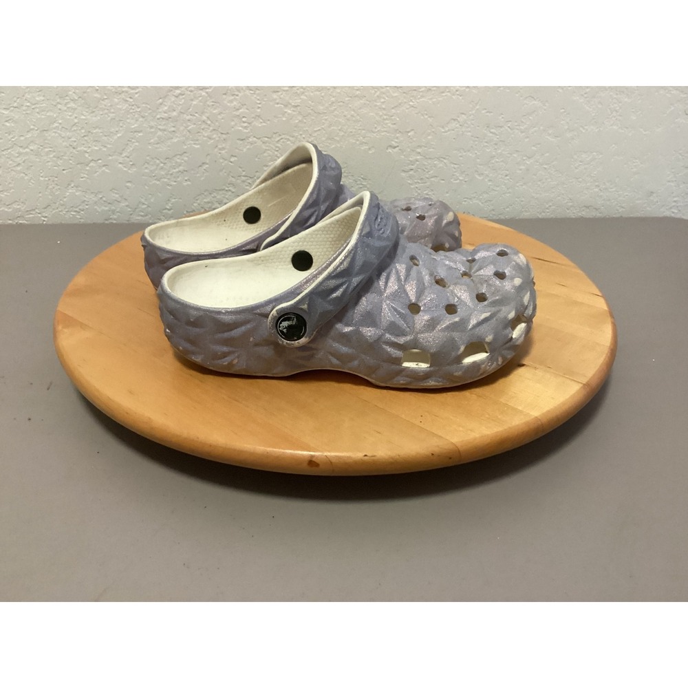 Crocs‎ Kids J1 Geometric Lavender Iridescent Purple Shimmer Clog Shoes Junior 1